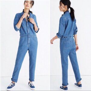 Madewell Denim Coverall Jumpsuit XS Long Sleeve H6433 Cotton Linen Front Zip